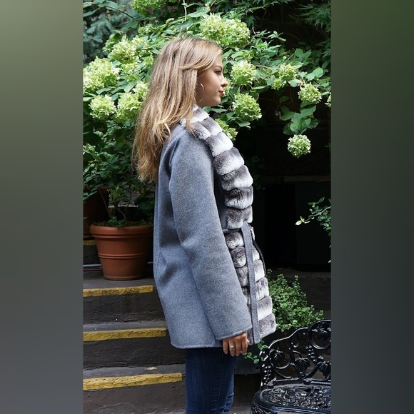 SALE Grey Wool Jacket Rex Rabbit - Picture 3 of 6